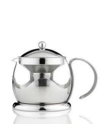 A modern take to tea time! Perfect for hot or cold tea, the heat-resistant glass beaker and stainless steel frame of this tea pot give your countertop a statement piece with clean lines, a strong silhouette and a reputation for having the best tea in town. The included tea infuser is perfect for your favorite bag or loose leaves, both brewed to perfection. 1-year warranty. A modern take to tea time! Perfect for hot or cold tea, the heat-resistant glass beaker and stainless steel frame of this tea pot give your countertop a statement piece with clean lines, a strong silhouette and a reputation for having the best tea in town. The included tea infuser is perfect for your favorite bag or loose leaves, both brewed to perfection. 1-year warranty.