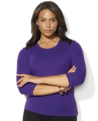 Cut in a relaxed, feminine silhouette, Lauren Ralph Lauren's supremely soft ribbed plus size cotton top is finished with faux suede patches and stitching at the shoulders for a chic, rustic vibe. Cut in a relaxed, feminine silhouette, Lauren Ralph Lauren's supremely soft ribbed plus size cotton top is finished with faux suede patches and stitching at the shoulders for a chic, rustic vibe.