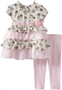 Nannette Baby-girls Infant 2 Piece Floral Ruffle Legging Set, Cream, 18 Months