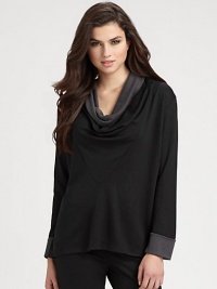 A softly draped cowlneck tops this two-tone jersey silhouette in classic neutral tones. Draped cowlneckLong sleevesDropped shouldersContrast cuffsAbout 26 from shoulder to hemAcrylic/tencel/nylonDry cleanImported A softly draped cowlneck tops this two-tone jersey silhouette in classic neutral tones. Draped cowlneckLong sleevesDropped shouldersContrast cuffsAbout 26 from shoulder to hemAcrylic/tencel/nylonDry cleanImported