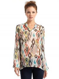 THE LOOKSheer design Ethnic printV-neckLong sleevesBust dartsTHE FITAbout 27 from shoulder to hemTHE MATERIALPolyesterCARE & ORIGINHand washMade in USA of imported fabricModel shown is 5'9 (175cm) wearing US size Small. THE LOOKSheer design Ethnic printV-neckLong sleevesBust dartsTHE FITAbout 27 from shoulder to hemTHE MATERIALPolyesterCARE & ORIGINHand washMade in USA of imported fabricModel shown is 5'9 (175cm) wearing US size Small.