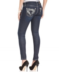 Sequined wings add high shine to these Miss Me jeggings for a glam everyday look! Sequined wings add high shine to these Miss Me jeggings for a glam everyday look!