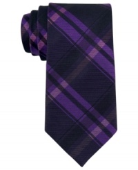 High tech. With a rocked-out pattern, this plaid tie from Calvin Klein add the perfect modern touch to your look. High tech. With a rocked-out pattern, this plaid tie from Calvin Klein add the perfect modern touch to your look.