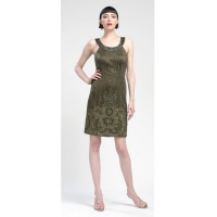 Sue Wong Womens Size 2 Olive Sleeveless Beaded Straight Cocktail Dress Sue Wong Womens Size 2 Olive Sleeveless Beaded Straight Cocktail Dress