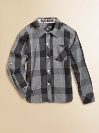 Your little man will look so handsome in this button-front design with patch pocket in a prominent plaid print.Shirt collarLong sleeves with button tab cuffsButton frontChest patch pocket60% cotton/40% polyesterMachine washImported Please note: Number of buttons may vary depending on size ordered. Your little man will look so handsome in this button-front design with patch pocket in a prominent plaid print.Shirt collarLong sleeves with button tab cuffsButton frontChest patch pocket60% cotton/40% polyesterMachine washImported Please note: Number of buttons may vary depending on size ordered.