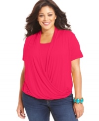 Featuring a draped front for a flattering fit, NY Collection's short sleeve plus size top is a must-get for your weekend wear. Featuring a draped front for a flattering fit, NY Collection's short sleeve plus size top is a must-get for your weekend wear.