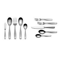 Mikasa's extensive Satin Loft flatware set is crafted of superior stainless steel with an understated design and matte finish to complement virtually any setting. Set includes matching serving utensils. Mikasa's extensive Satin Loft flatware set is crafted of superior stainless steel with an understated design and matte finish to complement virtually any setting. Set includes matching serving utensils.