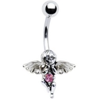 Silver 925 Pink Angelic Guardian Angel Belly Ring MADE WITH SWAROVSKI ELEMENTS Silver 925 Pink Angelic Guardian Angel Belly Ring MADE WITH SWAROVSKI ELEMENTS