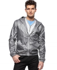 Take a shine to the sleek, liquid look of this hooded jacket from Tallia Orange. Take a shine to the sleek, liquid look of this hooded jacket from Tallia Orange.