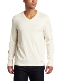Calvin Klein Sportswear Men's Long Sleeve V-Neck Liquid Jersey, White Asparagus, Large Calvin Klein Sportswear Men's Long Sleeve V-Neck Liquid Jersey, White Asparagus, Large