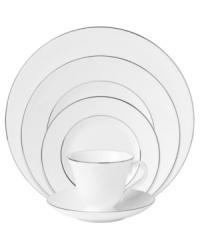 In 18th century England, Josiah Wedgwood, creator of the world famous Wedgwood ceramic ware, established a tradition of outstanding craftsmanship and artistry which continues today. The heirloom-quality Signet Platinum place settings pattern is designed for formal entertaining, in pristine white bone china banded with polished platinum.