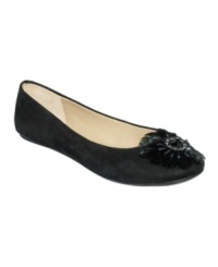The easiest--and cutest--way to upgrade any outfit. Kenneth Cole Reaction's Quick Slip ballet flats feature a cute beaded feather flower detail at the vamp. The easiest--and cutest--way to upgrade any outfit. Kenneth Cole Reaction's Quick Slip ballet flats feature a cute beaded feather flower detail at the vamp.