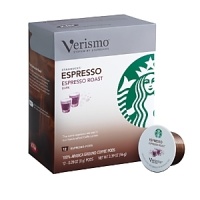Designed for Starbucks' Verismo coffee systems, these individual-serving pods contain a dark espresso roast. Designed for Starbucks' Verismo coffee systems, these individual-serving pods contain a dark espresso roast.