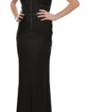 Laundry Women's Ruched Beaded Long Eve Gown 12 Black