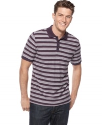 Comfortable and just the right amount of casual means this striped polo shirt from Alfani Black is perfect for everyday style. (Clearance)