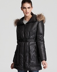 This quilted Andrew Marc down jacket boasts a structured silhouette for chic warmth. Worn with or without the fur-trim hood, the everyday style readies you for any adventure winter brings your way. This quilted Andrew Marc down jacket boasts a structured silhouette for chic warmth. Worn with or without the fur-trim hood, the everyday style readies you for any adventure winter brings your way.