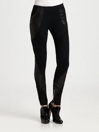 Wool knit leggings accented with supple leather and exposed zippers at the ankles.Elasticized waistSlim fitAnkle zippersInseam, about 32Wool and leatherDry cleanMade in Italy of imported fabricModel shown is 5'10 (177cm) wearing US size 4. Wool knit leggings accented with supple leather and exposed zippers at the ankles.Elasticized waistSlim fitAnkle zippersInseam, about 32Wool and leatherDry cleanMade in Italy of imported fabricModel shown is 5'10 (177cm) wearing US size 4.
