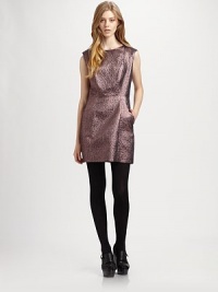 Full of luster, this metallic jacquard dress has cap sleeves, slash pockets and a short silhouette. RoundneckCap sleevesSlash pocketsFully linedInvisible back zipper with hook-and-eye closureAbout 17 from natural waist38% polyester/21% wool/21% polyacrylic/20% cottonDry cleanMade in USA of Italian fabricModel shown is 5'9½ (176cm) wearing US size 2. Full of luster, this metallic jacquard dress has cap sleeves, slash pockets and a short silhouette. RoundneckCap sleevesSlash pocketsFully linedInvisible back zipper with hook-and-eye closureAbout 17 from natural waist38% polyester/21% wool/21% polyacrylic/20% cottonDry cleanMade in USA of Italian fabricModel shown is 5'9½ (176cm) wearing US size 2.