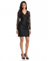 Adrianna Papell Women's Long Sleeve Lace V Neck Dress