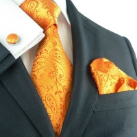 Landisun 44G Bright Orange Paisleys Mens Silk Tie Set: Tie+Hanky+Cufflinks Landisun 44G Bright Orange Paisleys Mens Silk Tie Set: Tie+Hanky+Cufflinks