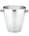Keep drinks frosty cold with Gorham's timeless ice bucket, featuring brilliant stainless steel with a lid to seal in freshness. Includes tongs.