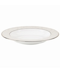 Classic florals and precious platinum give Organdy dinnerware an elegant sensibility that sets special occasions apart. Crafted of fine bone china by Lenox, the rim soup bowl will be part of your dining tradition for decades to come. Classic florals and precious platinum give Organdy dinnerware an elegant sensibility that sets special occasions apart. Crafted of fine bone china by Lenox, the rim soup bowl will be part of your dining tradition for decades to come.