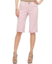 Say bye-bye to boring blues in these cuffed Bermuda shorts in a chic pink wash from DKNY Jeans. Try them with a breezy peasant top or A-line tank top! Say bye-bye to boring blues in these cuffed Bermuda shorts in a chic pink wash from DKNY Jeans. Try them with a breezy peasant top or A-line tank top!