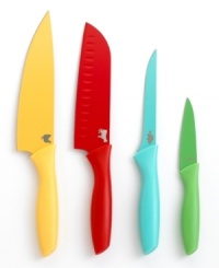 Color your kitchen clean! Four color-coded knives keep tabs on what you're cutting to keep contamination out of the kitchen. Made with a nonstick resin coating, ergonomic handle with comfort grip and stainless steel blade, each knife brings a new level of confidence to your prep work. Lifetime warranty. Color your kitchen clean! Four color-coded knives keep tabs on what you're cutting to keep contamination out of the kitchen. Made with a nonstick resin coating, ergonomic handle with comfort grip and stainless steel blade, each knife brings a new level of confidence to your prep work. Lifetime warranty.