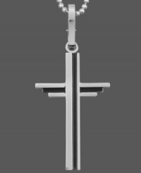 Structured and symbolic. Keep your faith close to your heart in this stylish men's cross pendant. Crafted in stainless steel. Approximate length: 24 inches. Approximate drop length: 2-1/2 inches. Approximate drop width: 1-1/4 inches. Structured and symbolic. Keep your faith close to your heart in this stylish men's cross pendant. Crafted in stainless steel. Approximate length: 24 inches. Approximate drop length: 2-1/2 inches. Approximate drop width: 1-1/4 inches.