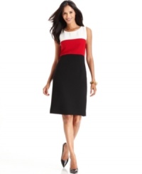 A sheath becomes more than just a basic when it's colorblocked...Kasper's bold dress works for client dinners and special occasions too! A sheath becomes more than just a basic when it's colorblocked...Kasper's bold dress works for client dinners and special occasions too!