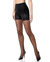 Sheer diamond patterned tights with body shaping control for slimming results. Style #384 Sheer diamond patterned tights with body shaping control for slimming results. Style #384