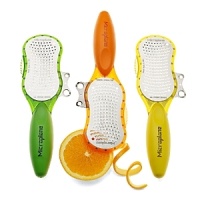 Patented, razor-sharp, non-clogging cutting edges. Surgical grade stainless steel. Two sizes of decorative garnishing blades. Scoring blade to help when peeling. Soft tough, ergonomic handles. Clear reusable plastic cover for storage. Patented, razor-sharp, non-clogging cutting edges. Surgical grade stainless steel. Two sizes of decorative garnishing blades. Scoring blade to help when peeling. Soft tough, ergonomic handles. Clear reusable plastic cover for storage.