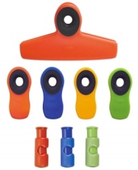 This is an open & shut case! Keep your kitchen fresh with this essential clip set, which replaces those impossible twist-ties and makes food storage and organization easy. Three different sizes, with secure grips and non-slip jaws, keep tabs on everything from bags of rice, bulk-sized foods, book pages and dish towels. This is an open & shut case! Keep your kitchen fresh with this essential clip set, which replaces those impossible twist-ties and makes food storage and organization easy. Three different sizes, with secure grips and non-slip jaws, keep tabs on everything from bags of rice, bulk-sized foods, book pages and dish towels.