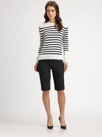 Lightweight crepe finished with just a hint of stretch, cut in a casual crop just above the knee.Tab-front waistBelt loopsZip-flySlash pocketsBack welt pocketsRise, about 8Inseam, about 1358% cotton/38% rayon/4% spandexDry cleanMade in USA of imported fabricModel shown is 5'10 (177cm) wearing US size 4. Lightweight crepe finished with just a hint of stretch, cut in a casual crop just above the knee.Tab-front waistBelt loopsZip-flySlash pocketsBack welt pocketsRise, about 8Inseam, about 1358% cotton/38% rayon/4% spandexDry cleanMade in USA of imported fabricModel shown is 5'10 (177cm) wearing US size 4.