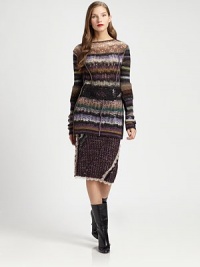 Colorful stripes, lace trim, and open-weave stitching elevate this patchwork pullover.BoatneckLong sleevesLace trimRib-knit cuffs and hemPanel constructionFabric 1: wool/ramie/silk/modal/polyamide/cashmereFabric 2: cotton/polyamide/viscoseDry cleanMade in FranceModel shown is 5'8 (172cm) wearing US size Small. Colorful stripes, lace trim, and open-weave stitching elevate this patchwork pullover.BoatneckLong sleevesLace trimRib-knit cuffs and hemPanel constructionFabric 1: wool/ramie/silk/modal/polyamide/cashmereFabric 2: cotton/polyamide/viscoseDry cleanMade in FranceModel shown is 5'8 (172cm) wearing US size Small.