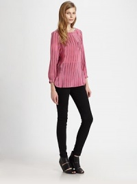 Subtle stripes, three-quarter bishop sleeves and a front patch pocket enliven this lengthy silk boatneck. BoatneckFront patch pocketThree-quarter bishop sleevesLonger length hits below the hipsSilkDry cleanImportedModel shown is 5'10 (177cm) wearing US size 2. Subtle stripes, three-quarter bishop sleeves and a front patch pocket enliven this lengthy silk boatneck. BoatneckFront patch pocketThree-quarter bishop sleevesLonger length hits below the hipsSilkDry cleanImportedModel shown is 5'10 (177cm) wearing US size 2.
