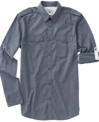 Keep the sleeves down when you're out on the town; roll 'em up when you mean business. No matter how you rock this military button-down, you've got a dependable complement to your weekend wardrobe. Keep the sleeves down when you're out on the town; roll 'em up when you mean business. No matter how you rock this military button-down, you've got a dependable complement to your weekend wardrobe.