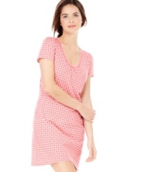 A cozy sleepshirt with a pretty all-over print and sweet scalloped trim is the perfect style for everyday lounging. A cozy sleepshirt with a pretty all-over print and sweet scalloped trim is the perfect style for everyday lounging.
