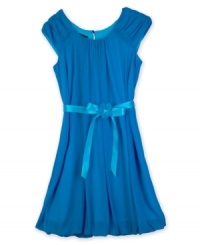 Lovely looks. Ruched sleeves and a cute ribbon belt make this lightweight dress from BCX the perfect outfit for her. Lovely looks. Ruched sleeves and a cute ribbon belt make this lightweight dress from BCX the perfect outfit for her.