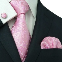 LANDISUN 62C PINK PAISLEY SILK TIE SET:TIE+HANKY+CUFFS LANDISUN 62C PINK PAISLEY SILK TIE SET:TIE+HANKY+CUFFS
