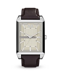 Armani Exchange's sleek collection of watches are always in demand. With a classic leather strap and angular face, this stainless steel style is smart enough for the office and cool enough to take off the clock. Armani Exchange's sleek collection of watches are always in demand. With a classic leather strap and angular face, this stainless steel style is smart enough for the office and cool enough to take off the clock.