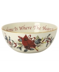 For nearly 150 years, Lenox has been renowned throughout the world as a premier designer and manufacturer of fine tableware. This year, begin a cherished holiday tradition with the festive Winter Greetings dinnerware collection. Its resplendent pattern of red and gold bows accented with sprigs of holly is fresh and lively on snowy white china, making your entertaining table a bountiful expression of holiday cheer. For nearly 150 years, Lenox has been renowned throughout the world as a premier designer and manufacturer of fine tableware. This year, begin a cherished holiday tradition with the festive Winter Greetings dinnerware collection. Its resplendent pattern of red and gold bows accented with sprigs of holly is fresh and lively on snowy white china, making your entertaining table a bountiful expression of holiday cheer.