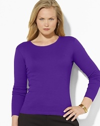 Crafted with a sleek crew neckline and long sleeves, a light-as-air cotton tee is essential both for layering and wear-alone style. Crafted with a sleek crew neckline and long sleeves, a light-as-air cotton tee is essential both for layering and wear-alone style.