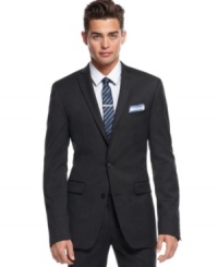 Bar III keeps it extra slim for the most modern take on a classic -- this charcoal jacket ups the ante in your dress wardrobe. Bar III keeps it extra slim for the most modern take on a classic -- this charcoal jacket ups the ante in your dress wardrobe.