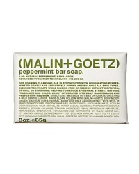 Our foaming cleansing bar is synthesized with invigorating peppermint to gently and effectively purify and balance all skin types. Blended to hydrate while rinsing free of residue without irritation, drying, or stripping; helping to reduce epidermal stress. Natural fragrance and color. Easily integrated into daily maintenance and prevention regimen.Massage bar onto wet skin, creating a mild gentle lather. Rinse clean. Follow with MALIN+GOETZ body moisturizer. Use in conjunction with our Peppermint Body Scrub, Peppermint Shampoo and Vitamin B5 Body Moisturizer. Our foaming cleansing bar is synthesized with invigorating peppermint to gently and effectively purify and balance all skin types. Blended to hydrate while rinsing free of residue without irritation, drying, or stripping; helping to reduce epidermal stress. Natural fragrance and color. Easily integrated into daily maintenance and prevention regimen.Massage bar onto wet skin, creating a mild gentle lather. Rinse clean. Follow with MALIN+GOETZ body moisturizer. Use in conjunction with our Peppermint Body Scrub, Peppermint Shampoo and Vitamin B5 Body Moisturizer.