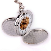 Skeleton Pocket Watch Mechanical Movement Hand Wind Roman Numerals Full Hunter Silver Tone Classic Engravable - PW20 Skeleton Pocket Watch Mechanical Movement Hand Wind Roman Numerals Full Hunter Silver Tone Classic Engravable - PW20
