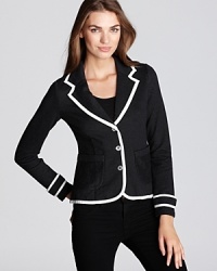 Make a statement in monochrome with this office-perfect Aqua blazer--the essential partner to your workday separates. Make a statement in monochrome with this office-perfect Aqua blazer--the essential partner to your workday separates.