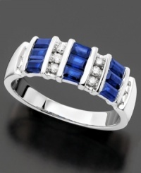 The deep ocean blue of sapphire (1 ct. t.w.) complements fiery diamonds (1/5 ct. t.w.) in this striking ring design. Set in icy 14k white gold. The deep ocean blue of sapphire (1 ct. t.w.) complements fiery diamonds (1/5 ct. t.w.) in this striking ring design. Set in icy 14k white gold.