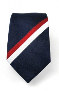 100% Silk Navy and Red Striped Skinny Tie 100% Silk Navy and Red Striped Skinny Tie