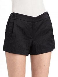 The classic weekend uniform gets a fresh spin with front pleats and a softly wrinkled effect.Narrow waistband with belt loops, hook-and-eye and interior button tab Pleated front Side button slash pockets Cotton lining Inseam, about 3 66% nylon/34% cotton Machine wash Imported The classic weekend uniform gets a fresh spin with front pleats and a softly wrinkled effect.Narrow waistband with belt loops, hook-and-eye and interior button tab Pleated front Side button slash pockets Cotton lining Inseam, about 3 66% nylon/34% cotton Machine wash Imported